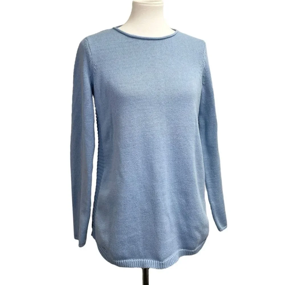 J. Jill Light Blue Crewneck Knit Sweater, size XS. Pullover cotton wool blend